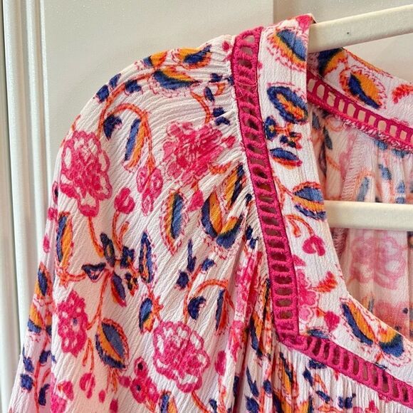 Playa Lucila Women’s Small Drop Waist Mini Dress in Multi Pink Floral Ruched - Picture 6 of 15